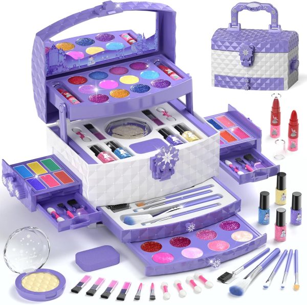 PERRYHOME Kids Makeup Set for Girl 56 Pcs Washable Real Cosmetic, Non-Toxic Frozen Toys Toddler Makeup Kit, Princess Dress up Christmas & Birthday Girl Gift for 3 4 5 6 7 8 9 10 11 12 Year Old Girls