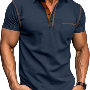 Men's Polo Shirts Short Sleeve Golf Polo T Shirt Lightweight Casual Button Down Shirts Summer Collared with Pocket