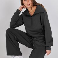 ANRABESS Women 2 Piece Outfits 2025 Fall Fashion Airport Wide Leg Pants Lounge Set Leisure Travel Vacation Clothes Sweatsuits - Image 7