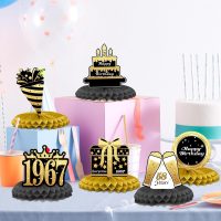 58th Birthday Decorations Set, 1967 Table Toppers for Women Men Birthday Party Supplies, Happy 58 Year Old Table Decoration for Mother and Dad, 9Pcs Black & Gold Honeycomb Centerpieces - Image 3
