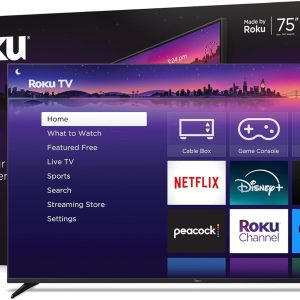 Roku Smart TV – 75-Inch Pro Series 4K QLED RokuTV with Backlit Roku Voice Remote Pro, Dolby Vision IQ, 120Hz Refresh Rate – Live Local News, Sports, Gaming
