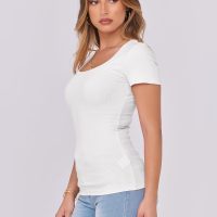 ANRABESS Women Short Sleeve Tops Scoop Neck Ribbed Knit Slim Fitted Basic Tee Shirts Casual Summer Clothes 2025 Fall Outfits - Image 5