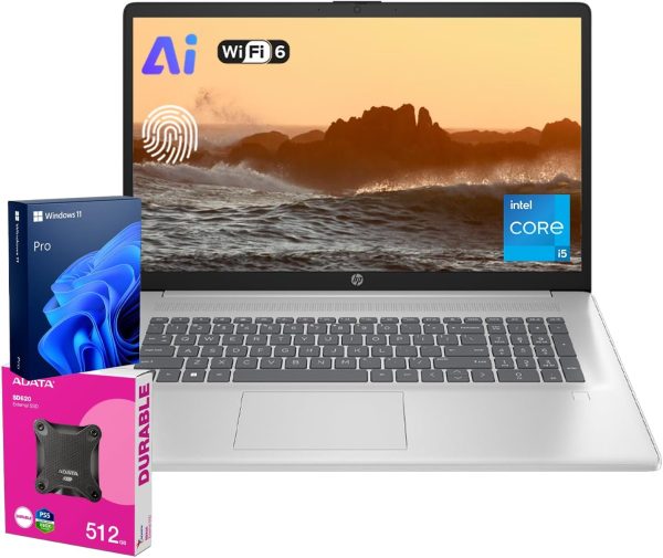 HP Essential 17.3 Copilot Ai Laptop | 17.3" HD+ Touchscreen | Intel Core i5-1334U | 32GB RAM | 2TB SSD | Fingerprint | HDMI | Wi-Fi 6 | Windows 11 Pro | Bundle with ADATA 512GB External SSD