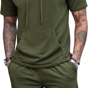 COOFANDY Men's Tracksuit 2 Piece Hooded Athletic Sweatsuit Short Sleeve Casual Sports Hoodie Shorts Set