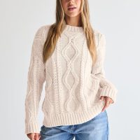 Trendy Queen Women's Oversized Cable Knit Crewneck Sweaters - Image 2