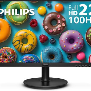 Philips 22 inch Class Thin Full HD (1920 x 1080) Monitor, 100Hz Refresh Rate, VESA, HDMI x1, VGA x1, LowBlue Mode, Adaptive Sync, 4 Year Advance Replacement Warranty, 221V8LB