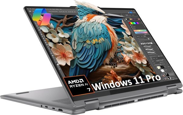Lenovo Yoga 7 7i 2-in-1 Laptop (16" FHD+ Touchscreen, AMD Ryzen 7 8840HS (Beat i7-1355U), 16GB DDR5 RAM, 1TB SSD) AI PC, Backlit, Fingerprint, FHD IR Webcam, Win 11 Pro w/ Copilot, Arctic Grey
