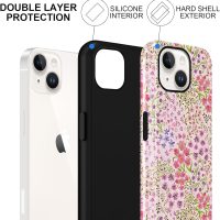 for iPhone 13/iPhone 14 6,1'' Case Floral, Cute Pink Flower Pattern Aesthetic Phone Case, Shockproof 2-in-1 Double Protective Cover for Women Girls, Exquisite Design Anti Scratch Stylish Case - Image 2