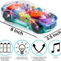 ArtCreativity Light Up Transparent Sensory Car Toy for Kids, 1PC, Bump and Go Toy Car with Colorful Moving Gears, Music, and LED Effects, Easter Toys for Toddlers, Great Birthday Gift Idea - Image 3