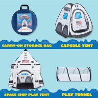 JOYIN White Rocket Ship Pop up Play Tent with Tunnel and Playhouse Kids Indoor Outdoor Spaceship Tent Set - Image 2