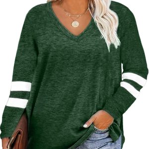 Gloria&Sarah Womens Plus Size Tops V Neck T Shirt Color Block Long Sleeve Casual Tunic Tops