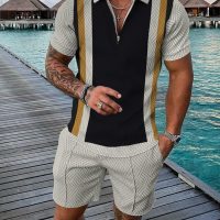 men's short sets outfits 2 piece summer tracksuit short sleeve polo shirt and shorts set casual sport suit - Image 2