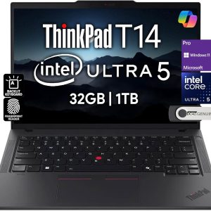 Lenovo ThinkPad T14 Gen 5 Business Laptop 14" FHD+ IPS, Intel Ultra 5 125U, 32GB DDR5 RAM, 1TB SSD, 5MP HD Webcam, Fingerprint, Backlit, Wi-Fi 6E, 2 Thunderbolt 4, AI PC, W11P, 3 Yr Wty