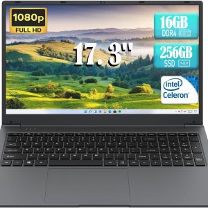 17.3'' FHD Business Laptop, Celeron Quad-Core Processor (Up to 2.9GHz), 8GB RAM 256GB SSD, Windows 11,Type-C, Wi-Fi, USB3.0, Long Battery Life for Office/Student/Home Use