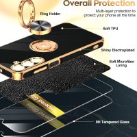 LeYi for Galaxy A16-5G Phone Case: 2 Pack Tempered Glass Screen Protector and 360° Rotatable Ring Holder Magnetic Kickstand, Plating Rose Gold Edge para Samsung A 16 5G, Black - Image 3