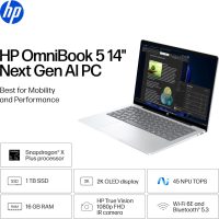 HP OmniBook 5 14 inch Next Gen AI PC, OLED Display, Snapdragon X Plus X1P-42-100, 16 GB RAM, 1 TB SSD, Qualcomm Adreno GPU, Windows 11 Home, Copilot+ PC, Glacier Silver, 14-he0099nr - Image 2