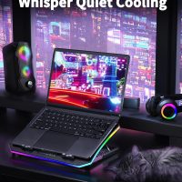 KeiBn Upgraded Gaming Laptop Cooler Pad with 9 Quiet RGB Fans, Cooling Pad for 15.6-17.3 Inch Laptops with 7 Height Stands, 2 USB Ports, Phone Stand-Blue - Image 6