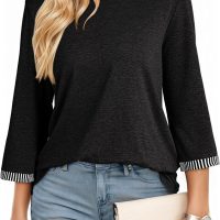 Dokotoo Women's Shirts 2025 Fashion 3/4 Length Sleeve T Shirts Cute Crewneck Casual Tops Basic Blouses - Image 2