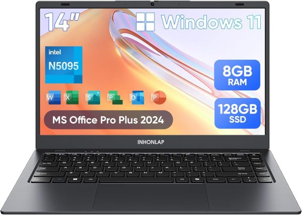 Laptop for Student, Home and Business, Quad-Core N5095 Processor, 2.9GHz, 8GB RAM, 128GB SSD, 1TB Expandable, 14 Inch Laptop Computer with MS Office Pro 2024, Win 11, WiFi 5, BT 5.0, USB 3.0