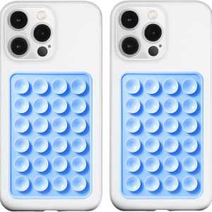2 Pack Silicone Suction Phone Case Mount, Silicon Adhesive Phone Grip for Smartphones, Hands-Free Mirror Shower Phone Holder for Selfies, Tiktok Videos (Sky Blue)