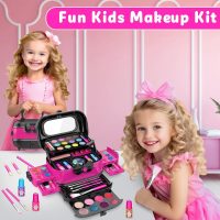 Hollyhi 58 Pcs Kids Makeup Kit for Girl, Princess Toys Real Washable Cosmetic Set with Mirror, Kids Makeup Sets for Girls, Play Make Up Birthday Gifts for 3 4 5 6 7 8 9 10 11 12 Years Old Kid (Rose) - Image 6
