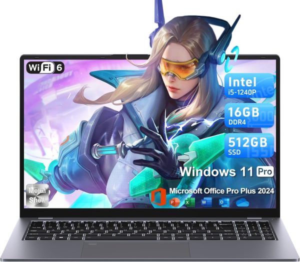 15.6" Gaming-Laptop-Computer, 12th Inter 12-Core i5-1240P (Beat i5-12450H, Up to 4.4GHz) 16GB DDR4 512GB SSD, Windows 11 Laptop, FHD IPS Display,Fingerprint,Backlit,WiFi 6,BT5.2, 65W Type-C