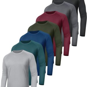 7 Pack Long Sleeve Shirts for Men - Quick Dry Moisture Wicking Sun Protection UV UPF T-Shirts for Fishing Workout Gym
