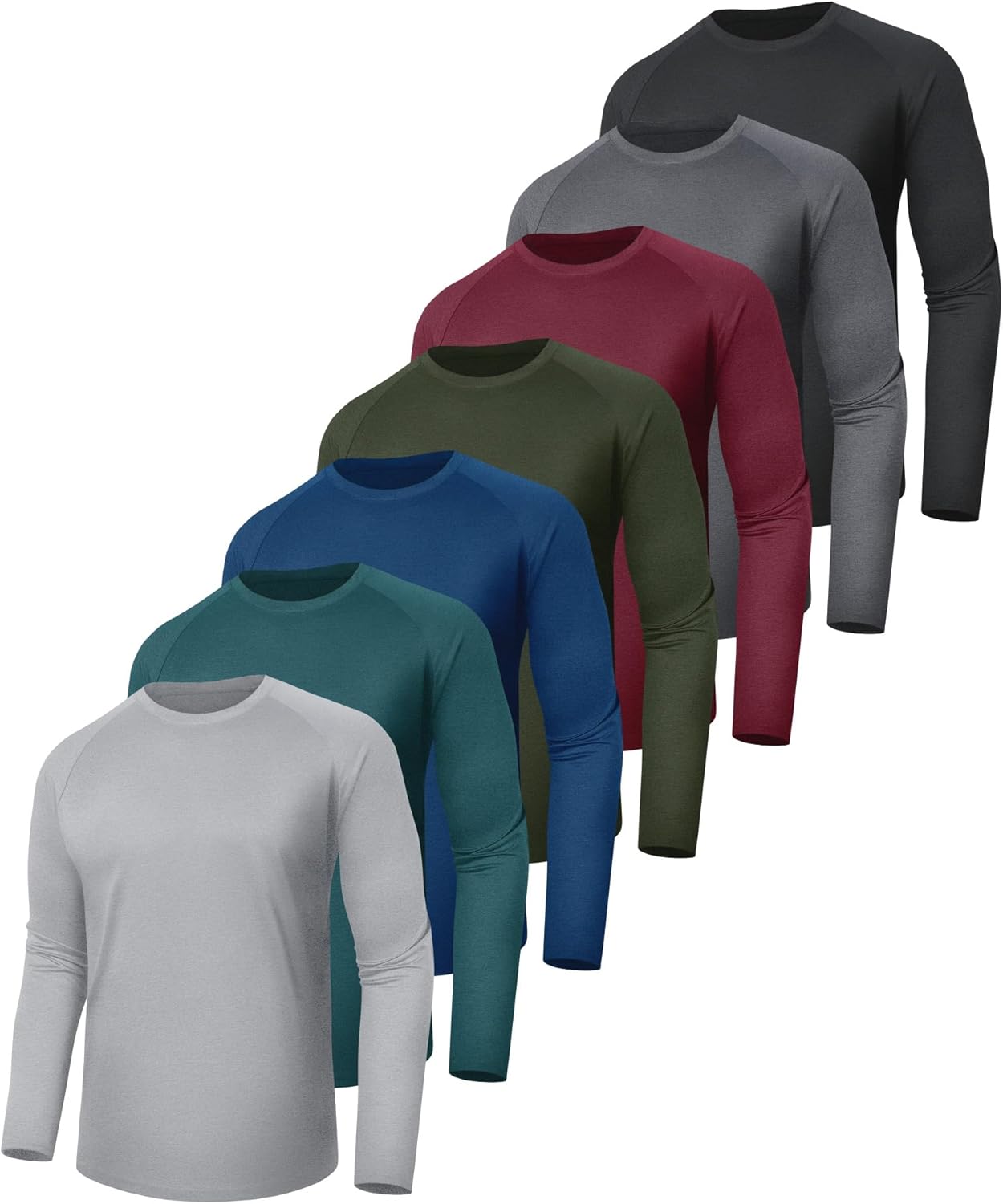 7 Pack Long Sleeve Shirts for Men – Quick Dry Moisture Wicking Sun Protection UV UPF T-Shirts for Fishing Workout Gym