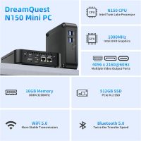 DreamQuest Mini PC N150 (up to 3.6GHz) 16GB DDR4 RAM 512GB PCIe M.2 SSD Mini Desktop Computer 4K UHD/WiFi 5/USB3.1/BT5.0/Micro PC for Home & Business - Image 2