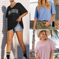 ATHMILE Womens Summer Oversized Shirts V Neck Plus Size Spring Workout Tops Beach Vacation 2025 Gym Clothes - Image 5