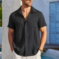 COOFANDY Men's Casual Button Down Shirts Short Sleeve Textured Summer Beach Shirt with Pocket - Image 3
