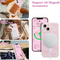 UEEBAI Magnetic for iPhone 14 & iPhone 13 Case, Bow Case Compatible with MagSafe, Wireless Slim Clear Ribbon Phone Cover Anti-Yellowing Shockproof Protective Cover for Women Girl - Pink - Image 2