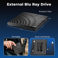 External Blu Ray Drive, 3D Portable Bluray Drives, USB 3.0 Type-C External Blueray/DVD Drive for Pc Desktop, CD DVD Burner and BD Reader for MacBook Laptop Compatible with Mac OS Windows XP/7/8/10/11 - Image 3