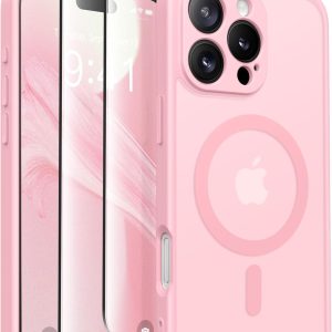CAPRARO Magnetic Compatible with iPhone 16 Pro Max Case, Upgraded [Full Camera Protection] [Compatible with MagSafe] Protective Translucent Matte Women Phone Case Cover, Peach Pink