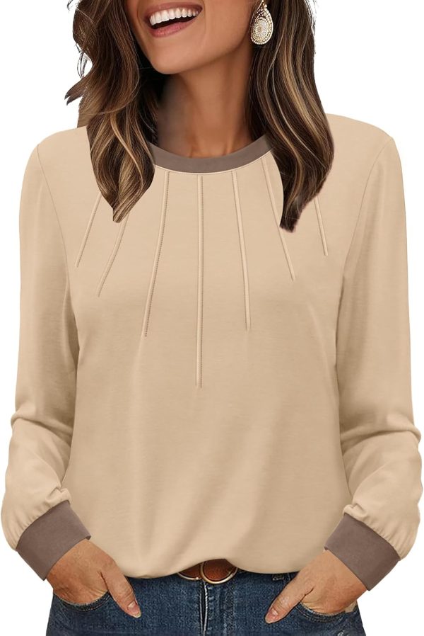 XIEERDUO Womens Long Sleeve Tops Color Block Casual Crewneck Tops Tshirt Basic Tee Fall Fashion Clothes Trendy Outfits
