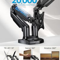 HUANUO Dual Monitor Stand - Full Adjustable Monitor Desk Mount Swivel Vesa Bracket with C Clamp, Grommet Mounting Base for 13 to 32 Inch Computer Screens - Each Arm Holds 4.4 to 19.8lbs - Image 3