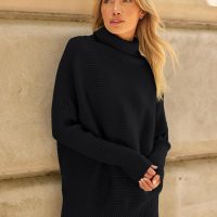 LILLUSORY Women's Oversized Turtleneck Sweaters Fall Batwing Sleeve Ribbed Tunic Sweater - Image 4