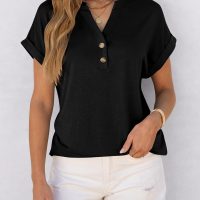 ANRABESS Womens Short Sleeve Henley Tops V Neck Dressy Casual Blouses Summer Trendy Tee Shirts 2025 Vacation Fashion Clothes - Image 3