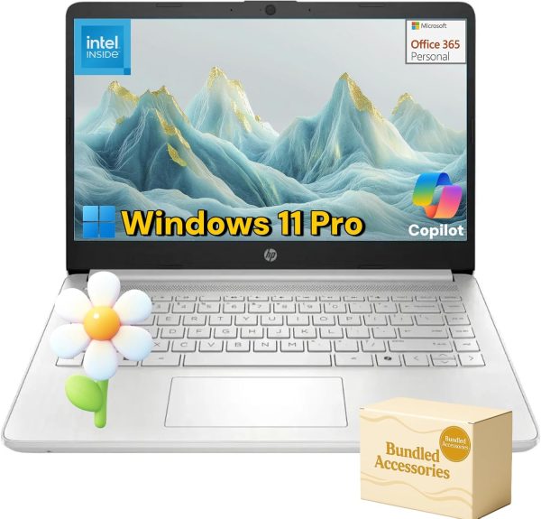 HP 14" Laptop for Business and Student - HD Thin and Light Laptop • Intel 4-Core N150 • Windows 11 Pro • 1-Year Microsoft Office 365 • Bluetooth • Wi-Fi• 16GB RAM • 128GB UFS + 256GB Micro SD Card