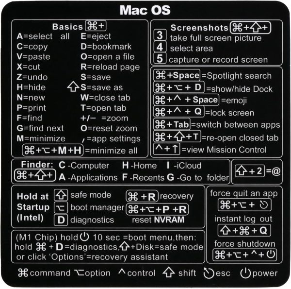 Mac OS Shortcut Stickers (2-Pack) – MacBook Keyboard Cheat Sheet for macOS (2025) – Waterproof Removable Vinyl Decals for MacBook Air/Pro, M1/M2/M3/M4