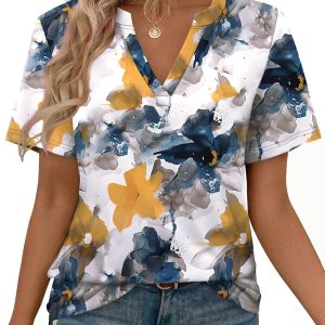 WEESO Womens Tops Summer Short Sleeve V Neck Blouses Business Casual Loose Fit Tshirts Trendy Fashion Outfits