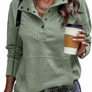SHEWIN Womens Sweatshirt Casual Long Sleeve Lightweight Sweatshirts Button Loose Pullover Tops