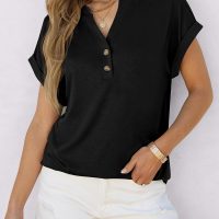 ANRABESS Womens Short Sleeve Henley Tops V Neck Dressy Casual Blouses Summer Trendy Tee Shirts 2025 Vacation Fashion Clothes - Image 4