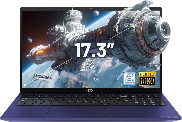 NIMO 17.3" IPS FHD-Laptop, Intel 6 Cores i3-1215U 16GB RAM 256GB SSD (Beat Ryzen 5 7520U, Up to 4.4GHz) Computer with 65W GaN Type C Backlit Keyboard Fingerprint, for Home Student and Business Blue