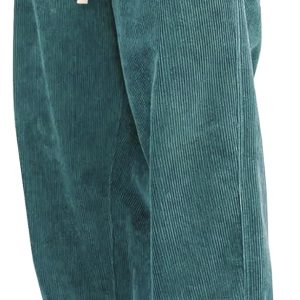 Mens Corduroy Casual Pants Fashion Loose Fit Wide Leg Pants Straight Sweatpants Elastic Waist Drawstring