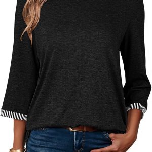 Dokotoo Women's Shirts 2025 Fashion 3/4 Length Sleeve T Shirts Cute Crewneck Casual Tops Basic Blouses