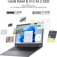 EYY 2 in 1 Laptop Computer, 15.6" 16GB DDR4 512GB SSD Touchscreen Notebook, AMD Ryzen R3 3200U(Up to 3.5 GHz), Radeon Vega 3, 1920x1080 FHD Display, Windows 11 Pro, Wifi, BT5.1 RJ45, Blacklit Keyboard - Image 3