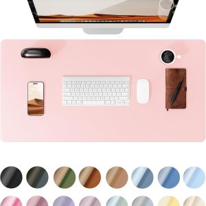 YSAGi Leather Desk Protector, Office Mat, Large Mouse Mat, Non-Slip PU Leather Blotter, Laptop Pad, Waterproof Writing Pad for Office and Home (Light Pink, 23.6" x 13.8")