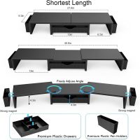 gianotter Dual Monitor Stand Riser, Desk Organizer With Drawer and 2 Pen Holders, Computer Monitor Stand, Desk Shelf for Top of Desk, Balck - Image 6