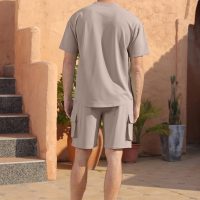 YawYews Men's 2 Piece Outfits Casual Tracksuit Cargo Shorts Summer Athletic Drop Shoulder Sleeve Sportwear Set - Image 3